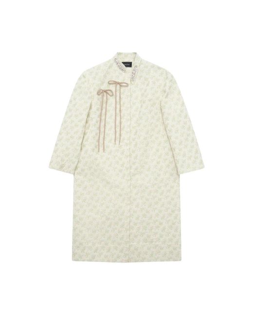 Simone Rocha Long Offset Fragment Collar Coat W/ Emb in het Natural