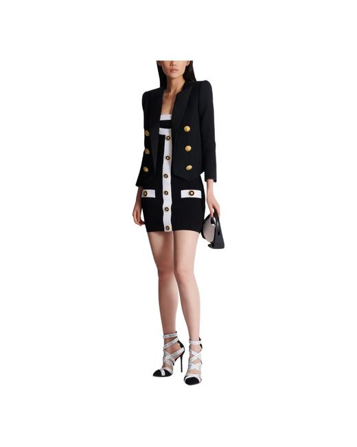 Balmain Kleedjes ,Zwart ,Polyester Tweekleurige Halternek Gebreide Jurk in het Black