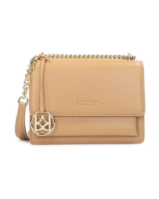 Kazar Natural Lederhandtasche Mit Einer Klappe Und Einem Metallanhänger