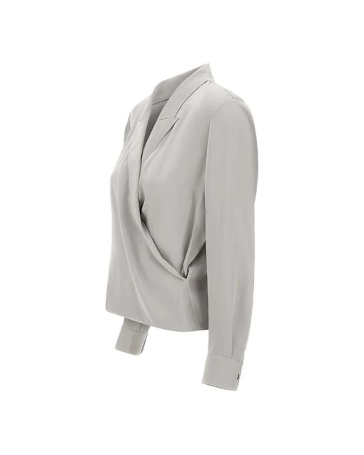 Theory Zijden Wrap Blouse Parel Grijs in het Gray