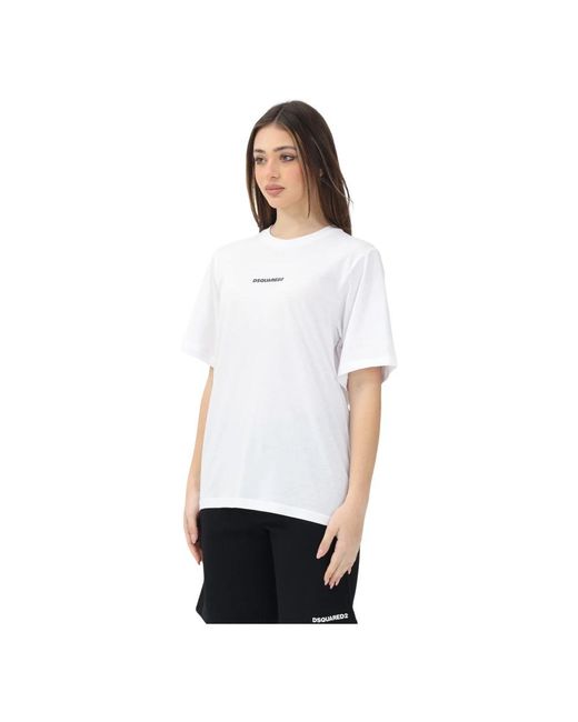 DSquared² Tops ,Wit ,Katoen Wit T-Shirt Met Korte Mouwen En Logo-Print in het White