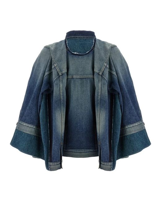 Junya Watanabe Stonewashed Patchwork Denim Jacket in het Blue