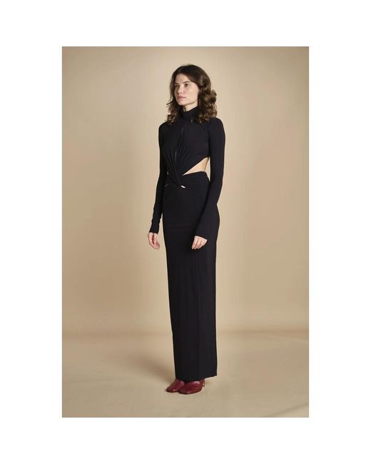 Amazuìn Black Langes Kleid Mit Stehkragen Und Wickeloptik