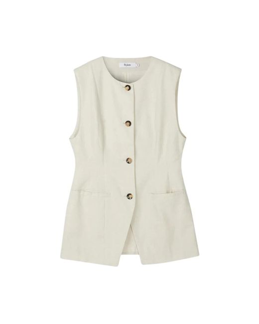 Stylein Jassen ,Katoen Elegante Raw Linen Vest in het White