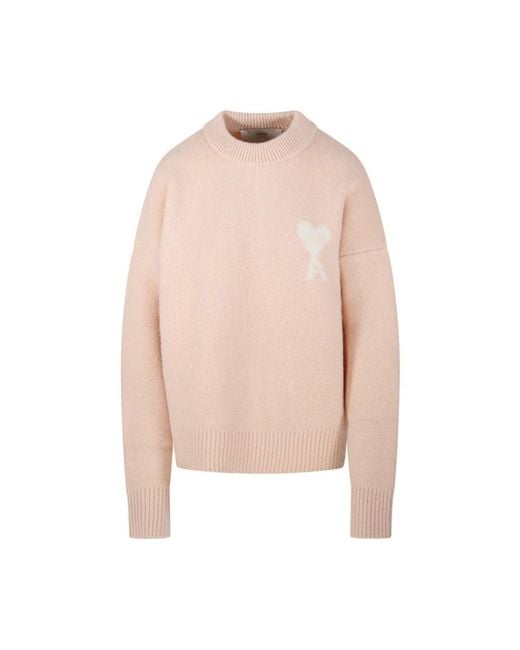 Round-Neck Knitwear AMI en coloris Pink