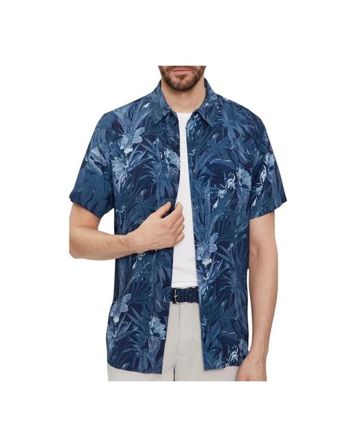 Camicia tropicale in rayon stile inciso di Guess in Blue da Uomo