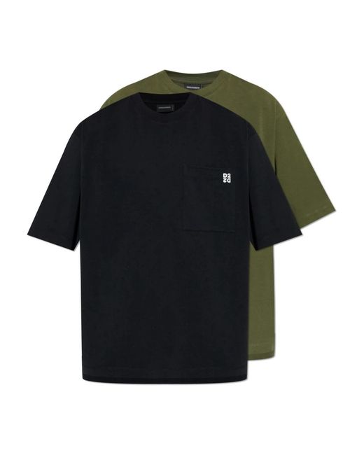 DSquared² Tops ,Veelkleurig ,Katoen Twee T-Shirts Met Zak in het Black voor heren