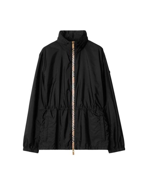 Burberry Zwarte Verborgen Capuchon Jas Check Detail in het Black
