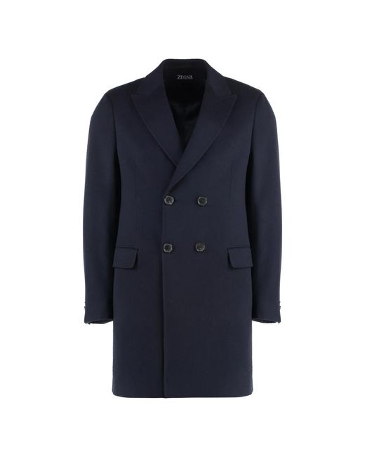 Double-Breasted Coats di Zegna in Blue da Uomo