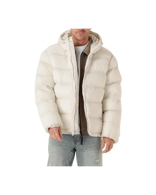 Calvin Klein Ecru Puffer Jas Ls Nylon Monogram in het Natural voor heren