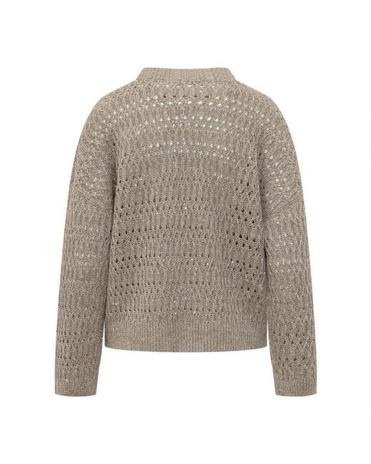 Brunello Cucinelli Truien & Vesten ,Nylon Micro Sequin Sweater in het Gray