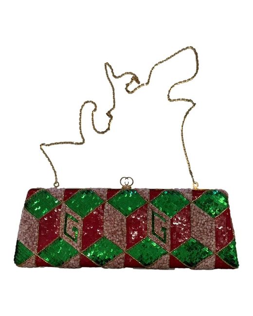 Gucci Green Broadway Clutch Mit Pailletten Und Kristallen