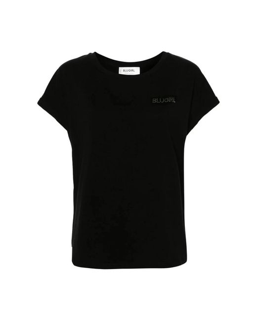 Blugirl Blumarine Black Schwarzes `moda` t-shirt,optisches weiß `moda` t-shirt