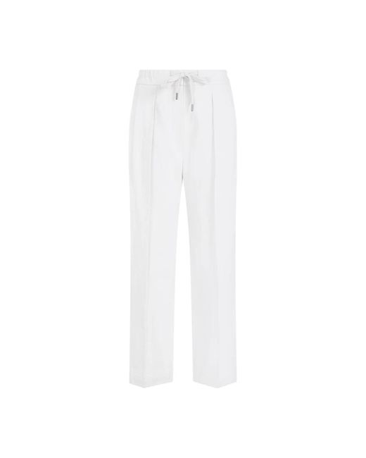 Pantaloni bianchi in cotone e lino gamba dritta di Brunello Cucinelli in White