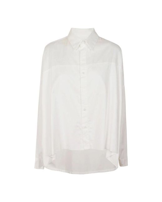 Yohji Yamamoto White Asymmetrische Baumwollbluse Weiß Geknöpft