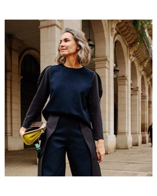 Chie Mihara Black Navy crepe bluse mit tech-ärmeln