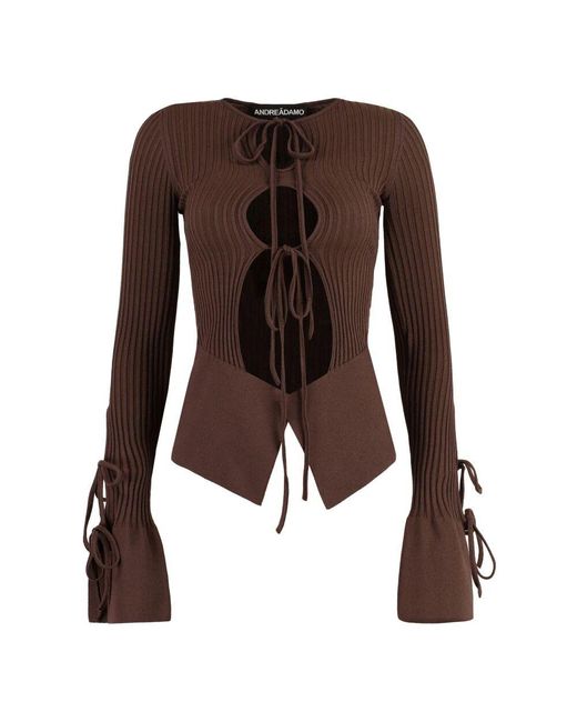 ANDREA ADAMO Brown Top mit ausschnitten