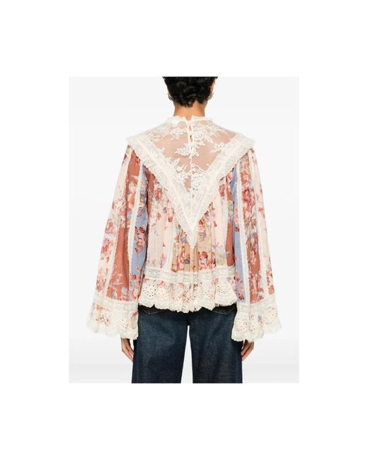 Zimmermann Overhemden ,Roze ,Bloes Met Bloemenprint En Kanten Rand in het Red