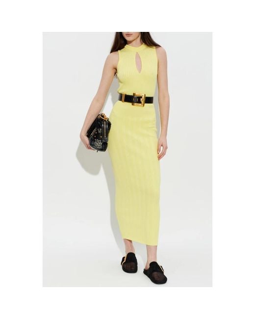 Balmain Kleedjes ,Geel ,Geribbelde Jurk in het Yellow