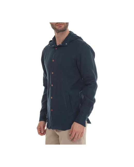 Kiton Leinen hoodie mit druckknopfverschluss in Blue für Herren