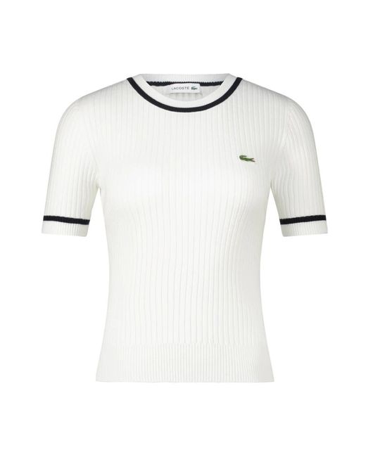 T-shirt a coste con vestibilità aderente di Lacoste in White