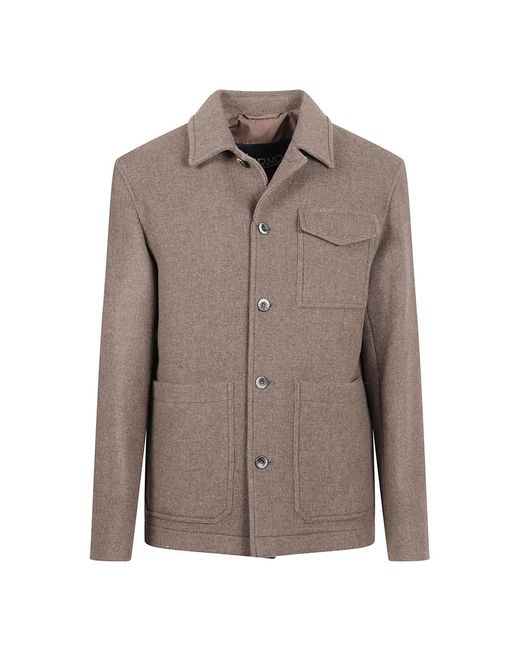 Herno Jassen ,Bruin ,Wol Wollen Twill Jas Met Drukknoop in het Brown voor heren