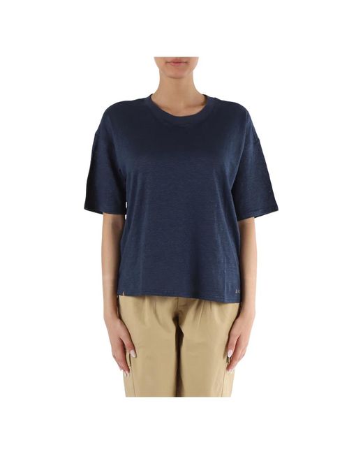 Camiseta oversize de lino con logo bordado Sun 68 de color Blue