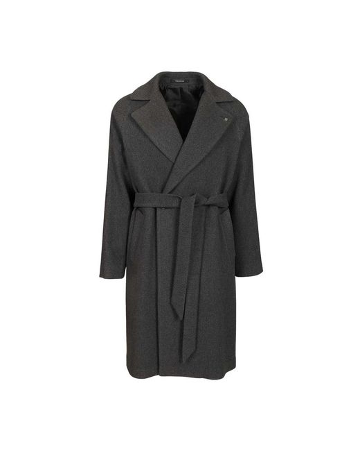 Tagliatore Black Belted Coats for men