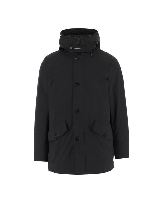 Woolrich Jassen ,Zwart ,Nylon Stretch Nylon Hooded Parka Jas in het Black voor heren