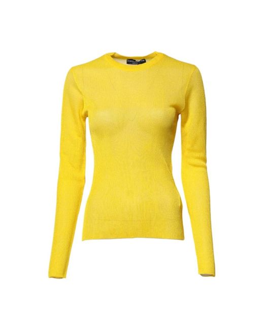 Dolce & Gabbana Yellow Round-Neck Knitwear