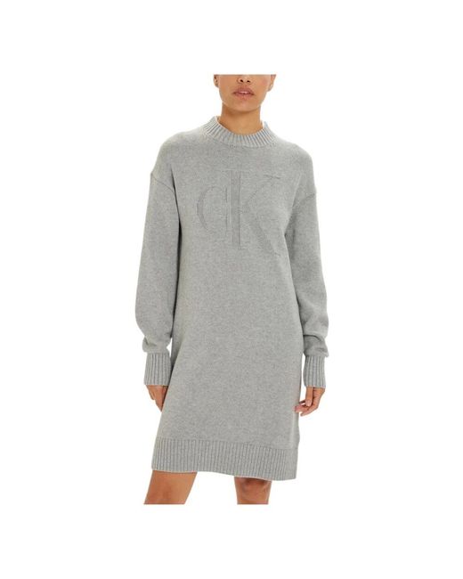 Calvin Klein Gray Graues Wollmischung Rundhals Kleid