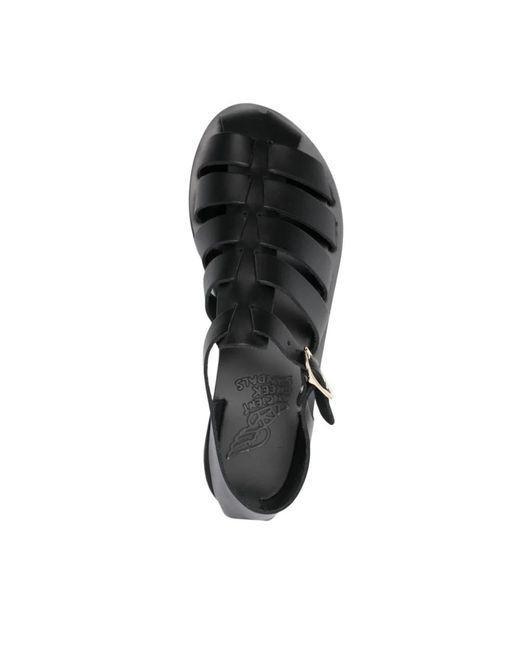Ancient Greek Sandals Black Schwarze homeria flache sandale