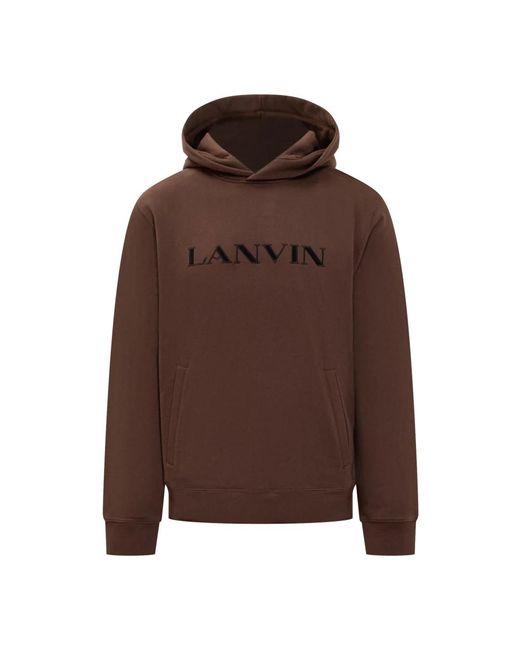 Lanvin Hoodies & Sweatvesten ,Bruin ,Katoen Geborduurde Katoenen Hoodie in het Brown voor heren