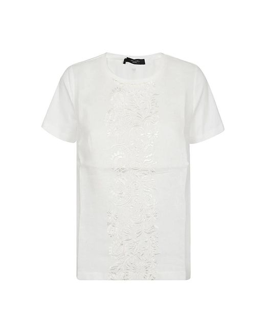 T-shirt bianca con ricamo etnico in cotone di Weekend by Maxmara in White