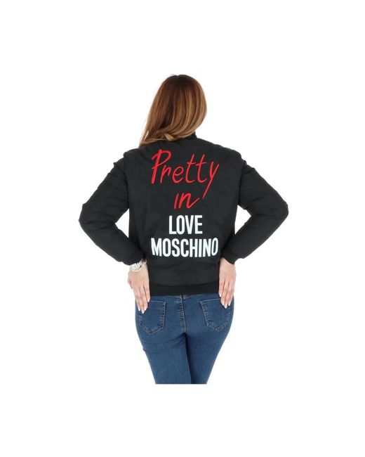 Love Moschino Printed Long Sleeve Zip-Up Jacket in het Blue