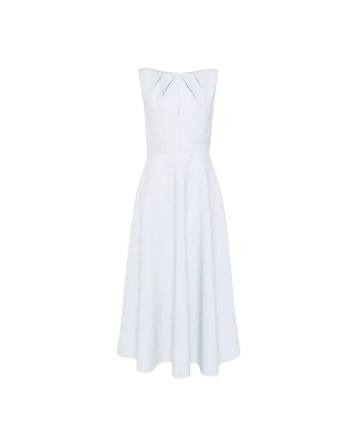 Roland Mouret White Blaues midi-kleid boot-ausschnitt ausgestellt