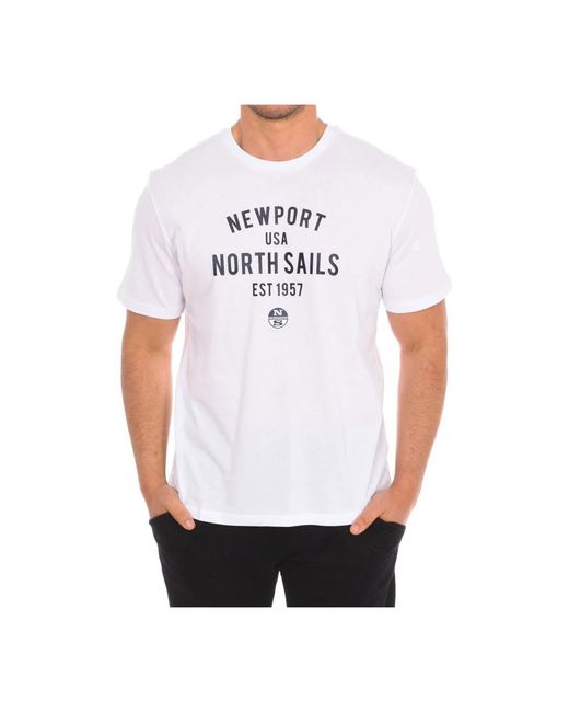 North Sails Tops ,Wit ,Katoen T-Shirt Met Korte Mouwen En Geribbelde Afwerking in het White voor heren