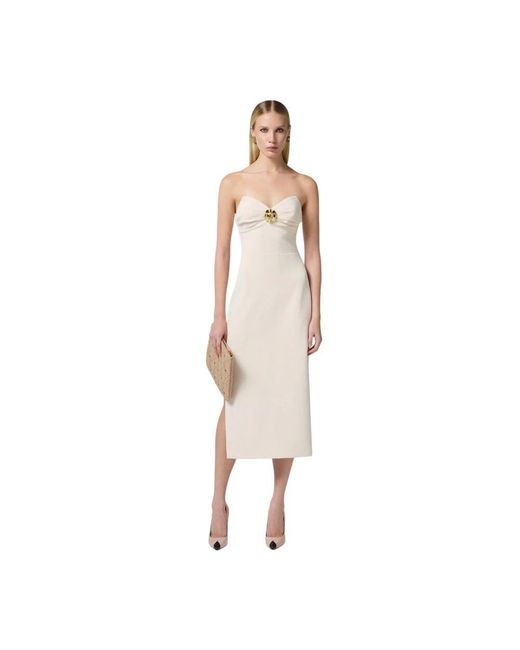 Elisabetta Franchi Natural Corsagenkleid mit herzförmigem ausschnitt und seitenschlitz
