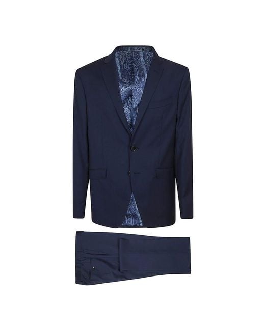 Etro Blue Single Breasted Suits for men