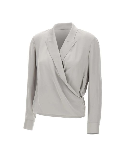 Theory Zijden Wrap Blouse Parel Grijs in het Gray