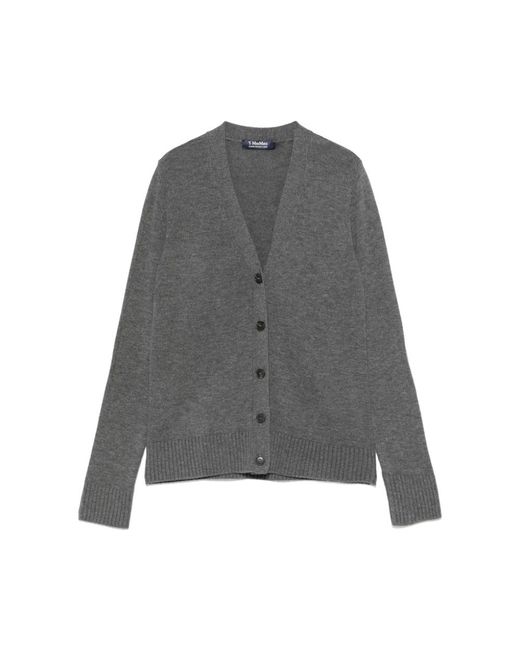 Max Mara Gray Grauer V-Ausschnitt Pullover Mit Knöpfen