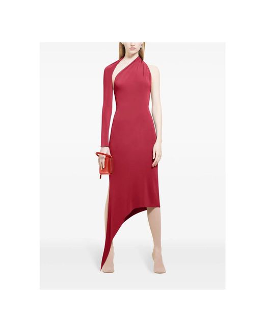Courreges Kleedjes ,Rood ,One Shoulder Crêpe Jurk Met Asymmetrische Zoomlijn in het Red