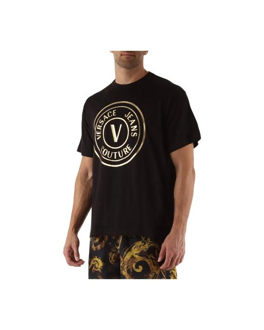 Versace Logo print regular fit baumwoll t-shirt in Black für Herren