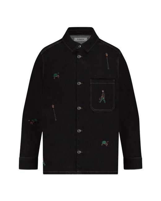 flâneur Besticktes Relikte Raw Denim Hemd in Black für Herren