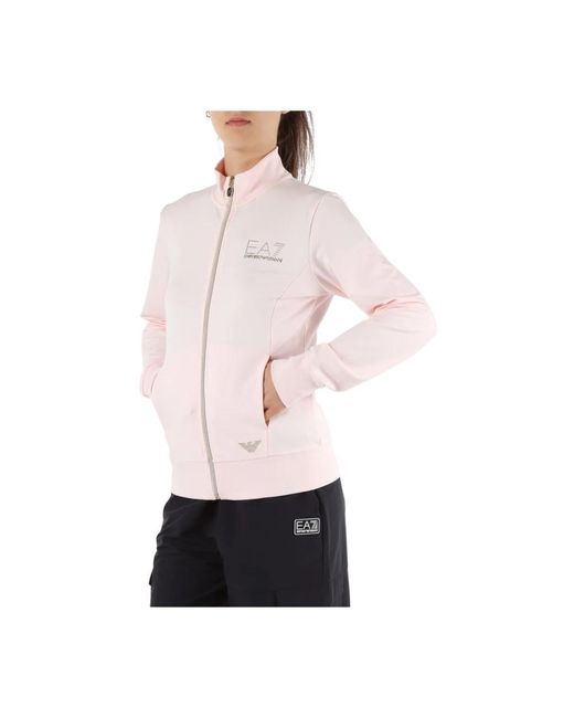 EA7 Pink Viskose-sweater mit reißverschluss und frontlogo