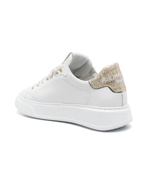 Philippe Model White Weiße und goldene sneakers,weiße sneakers mit logo-patch