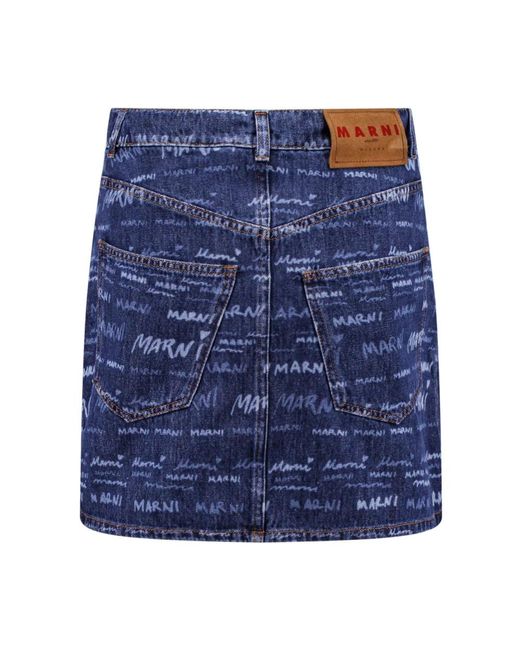 Marni Blue Logo Patch Denim Skirt