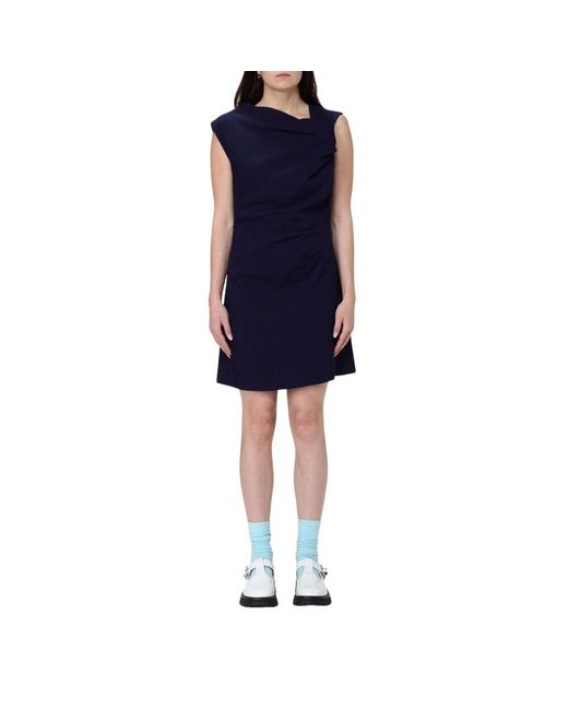 MSGM Blue Rotes Gerafftes Minikleid