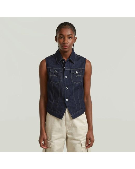 G-Star Jassen ,Blauw ,Katoen Pitched Hem Slim Vest in het Blue
