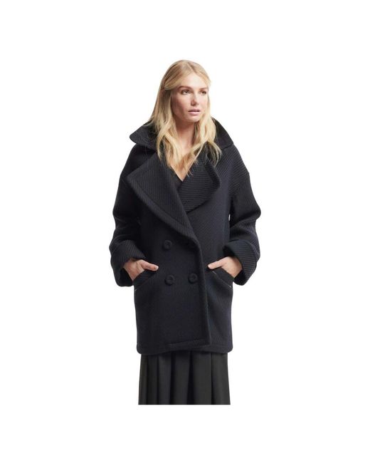 Kocca Black Wollmantel mit verdeckten knöpfen